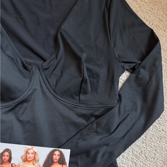 Sculpting Body Suit | Long Sleeve Plunge Thong - Picture 2 of 4